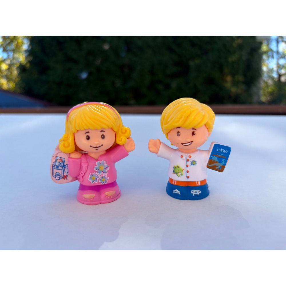 Fisher-Price Little People Figures Girl with Backpack and Boy with Dinosaur Book